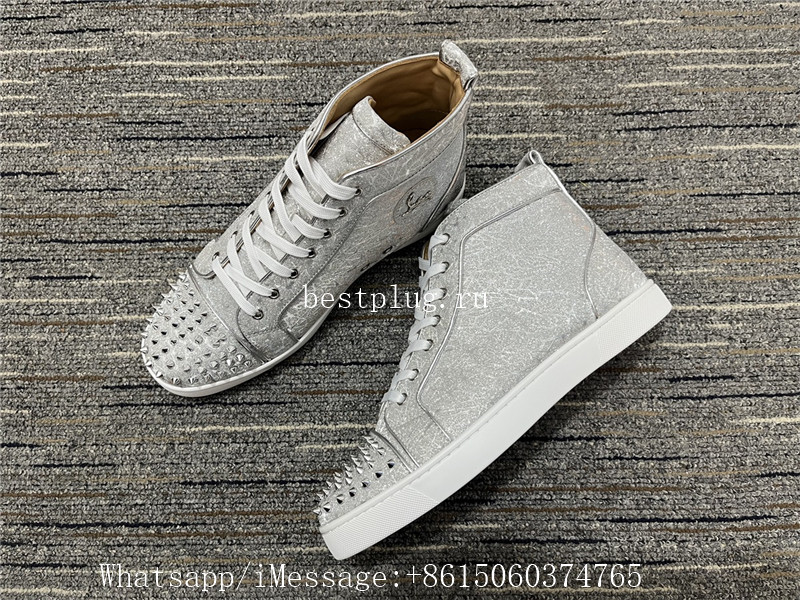 Christian Louboutin Lou Spikes High Sneaker Silver