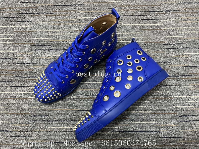 Christian Louboutin Lou Spikes High Top Sneaker Blue