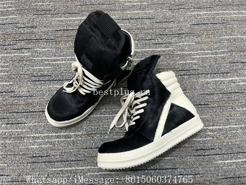 Rick Owens High Top Sneaker Fur Black White