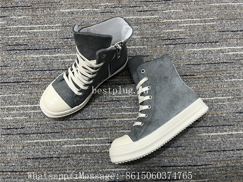 Rick Owens High Top Sneaker Fur Grey