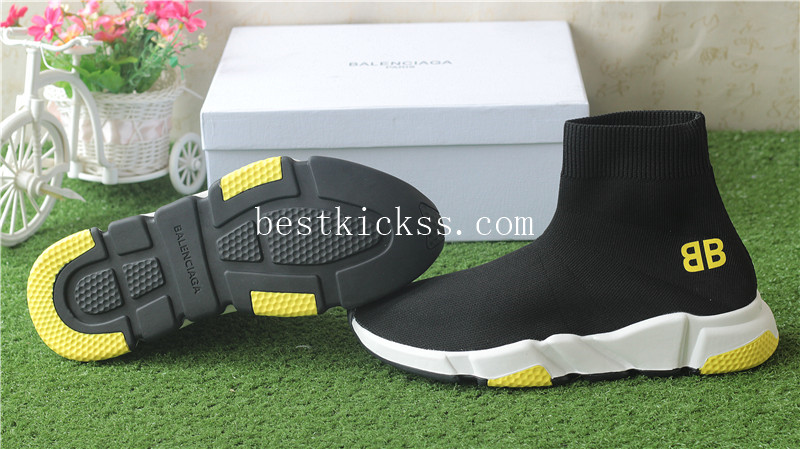 Balenciaga Stretch BB Logo Speed Trainer Black Yellow