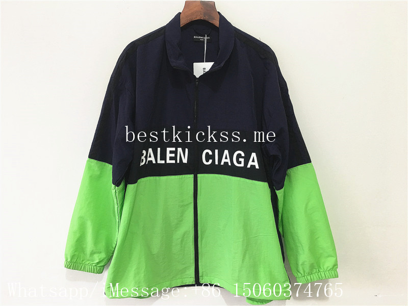 Balenciaga Colorblocked Zip-Front Logo Jacket Navy Blue Green