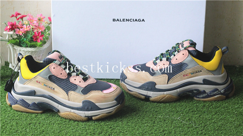 Balenciaga TripleS Washed Old Show Sneaker Pink Grey Brown Yellow