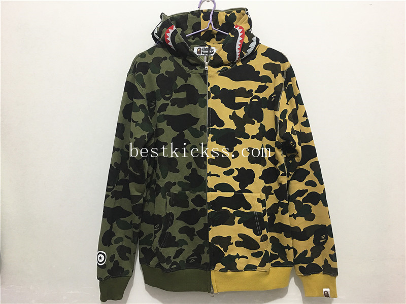 A Bathing Ape Bape Camo Shark Double Zippers Jacket Green Yellow