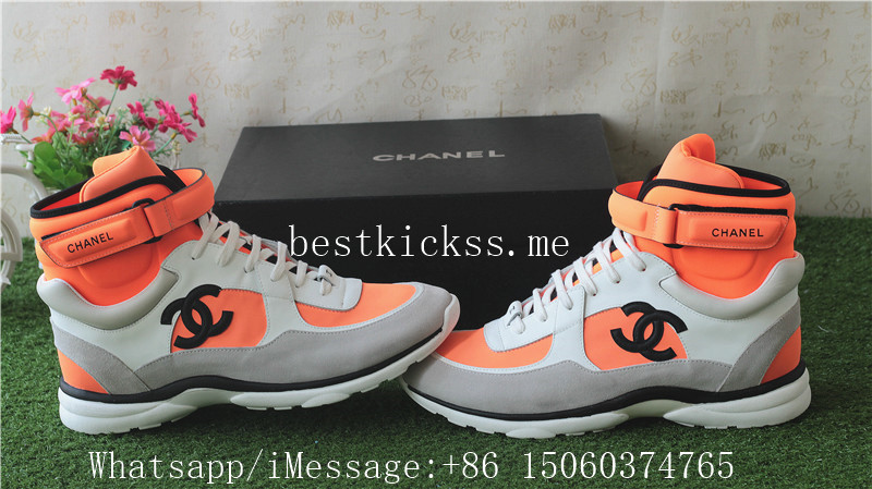 Chanel High White Orange CC logo Top Sneaker