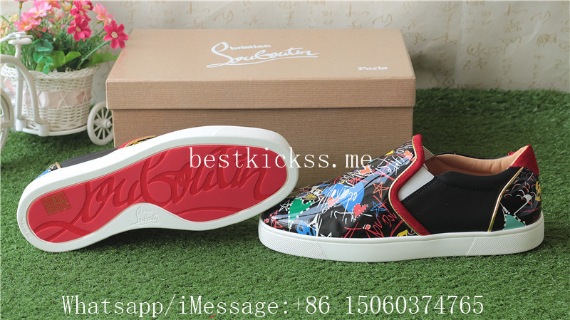 Christian Louboutin Flat Spike Low Top Black Graffiti Print