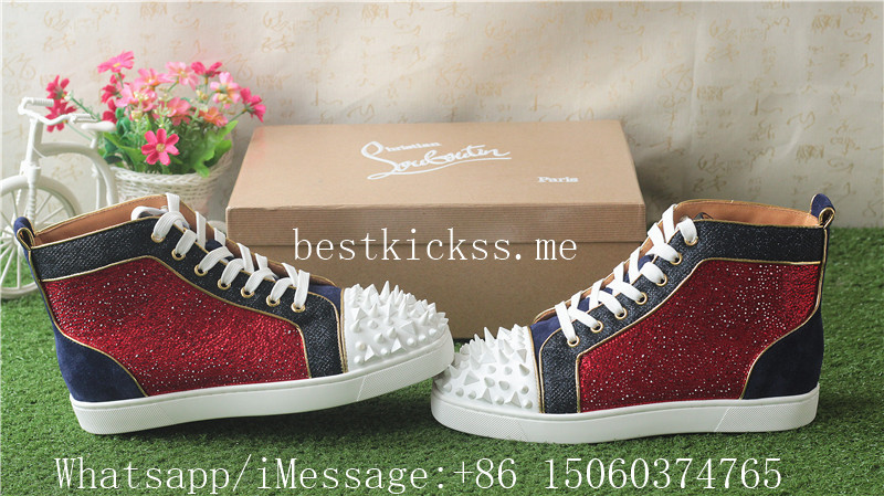 Christian Louboutin Spikes High Top Oralto Flat Navy Red White