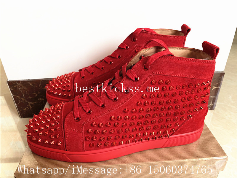 Christian Louboutin Louis Junior Spikes Red Suede High