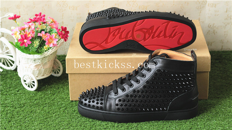 Super High End Christian Louboutin Flat Sneaker High Top Black Leather