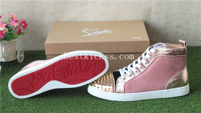 Christian Louboutin Flat Spikes High Top Sneaker Pink Suede