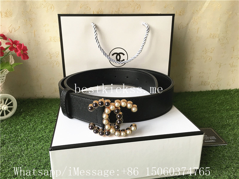 Chanel Belt Black Leather with Pearl