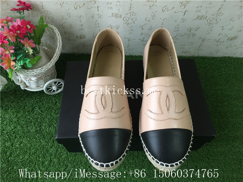 Chanel CC Leather Espadrilles Flat Apricot Black