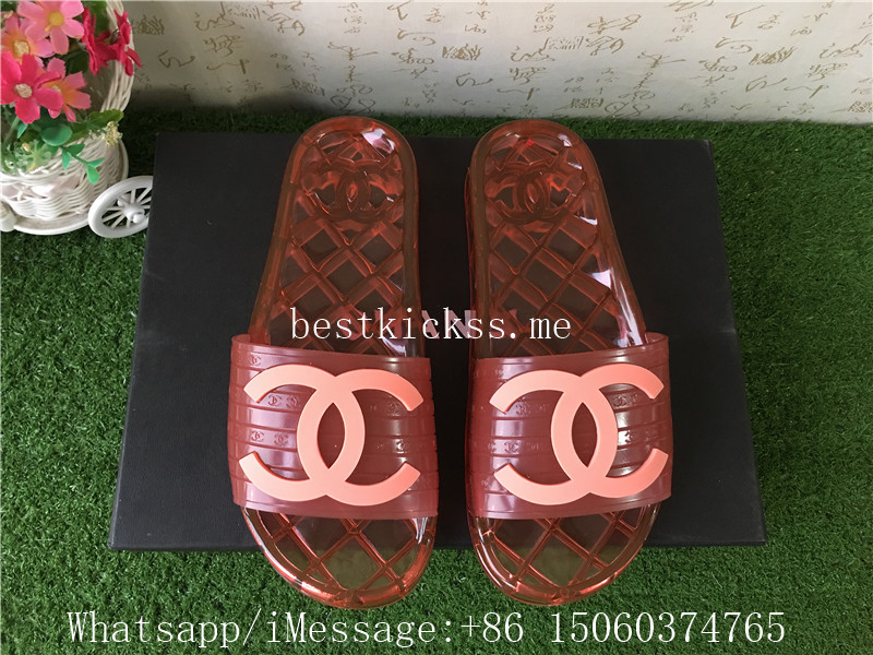 Chanel 19ss CC Logo Transparent Pink PVC Slippers