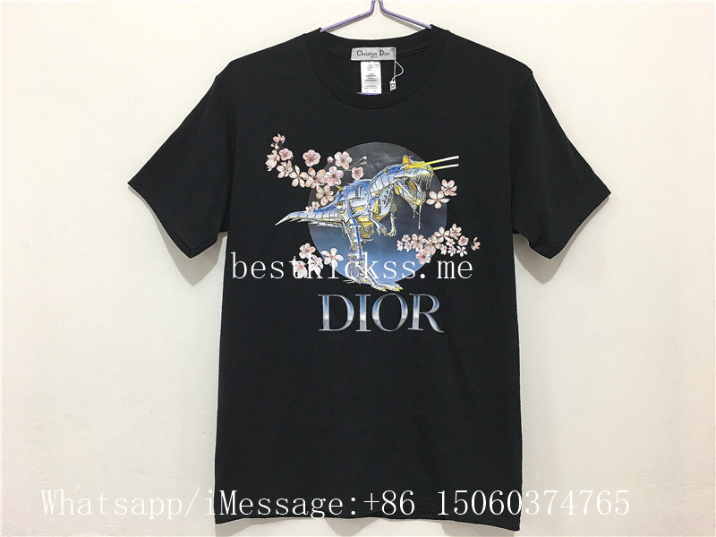 Christian Dior Cotton Black T-Shirt Dior And Sorayama Print Dinosaur