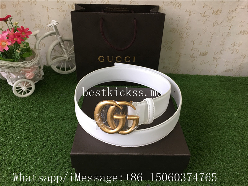 Gucci Belt White Leather Gold Metal