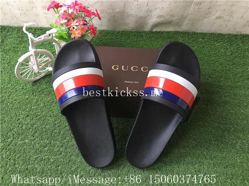 Gucci Flip Flops Slipper Black White Red Blue