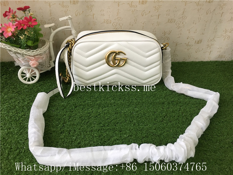 Gucci GG White Leather Shoulder Bag Gold Metal