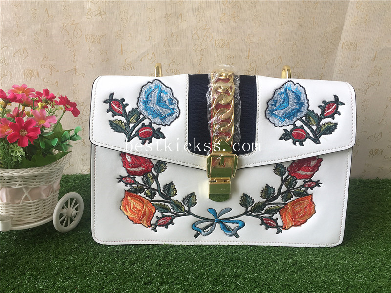 Gucci handbag Flower Embroidery White