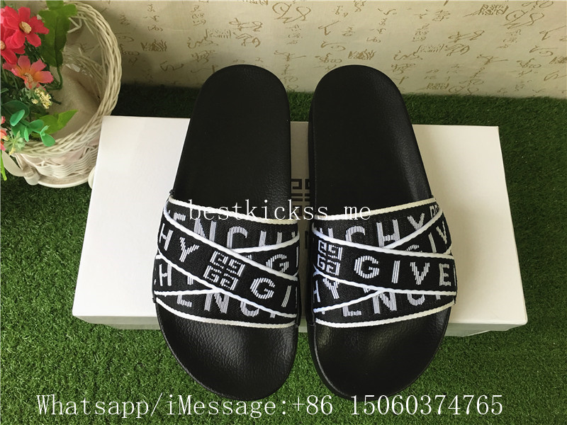 Givenchy Logo Strap Slides Black White