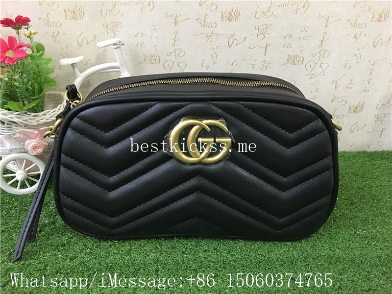 Gucci GG Black Leather Shoulder Bag Gold Metal