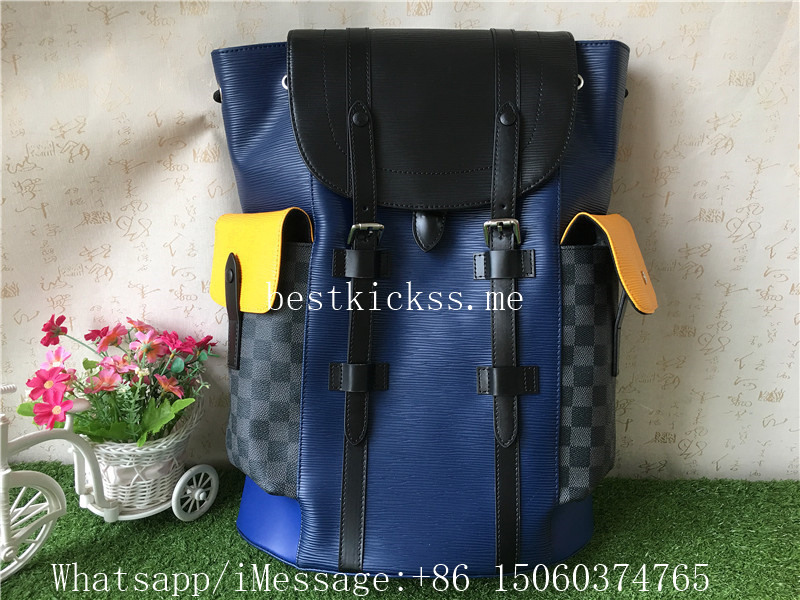 LV Louis Vuitton Christopher Backpack Black Blue Yellow