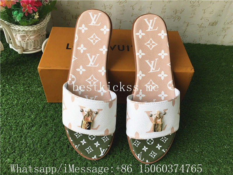 LV Louis Vuitton Monogram Slipper Lock It Mule Damier White Nude Green