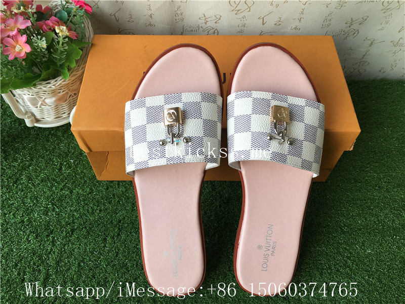 LV Louis Vuitton Slipper Lock It Mule Damier White Pink