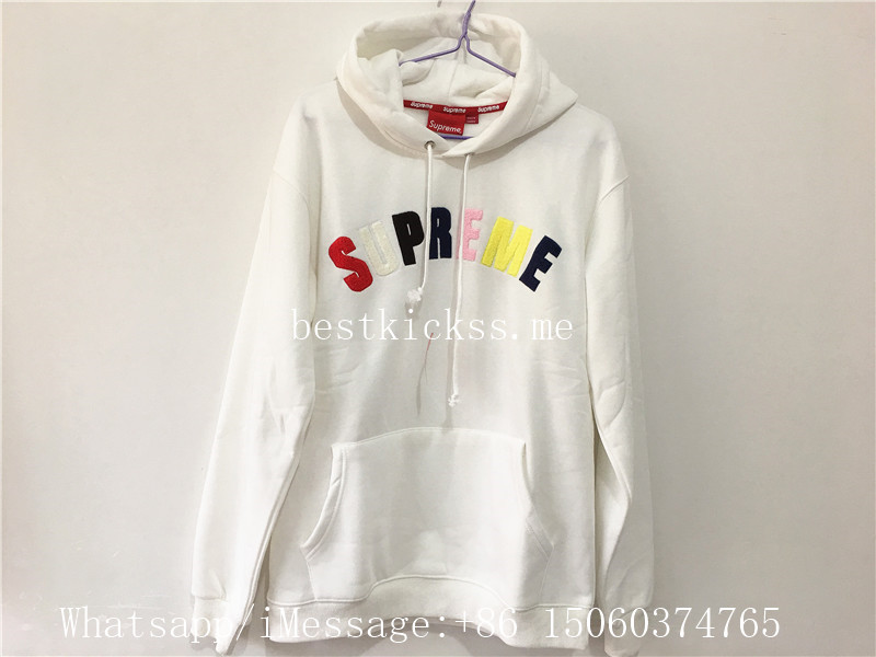 Supreme Chenille Arc Logo Hoodie Sweatshirt White