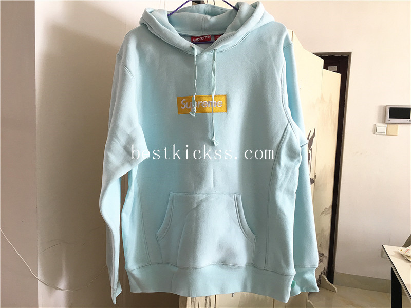 Supreme Ice Blue Hoodie With Yellow Box Logo