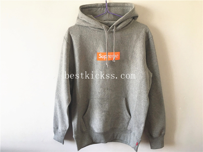 Supreme Grey Hoodie With Orange Box Logo