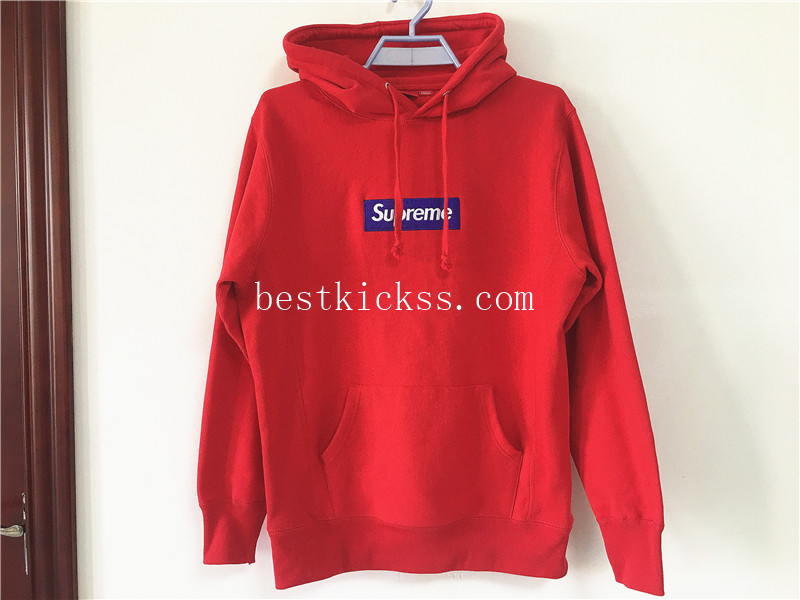 Supreme Red Hoodie With Blue Box Logo