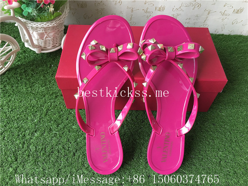 Valentino Bow-knot Sandals With Spikes Rivet Pink Slippers