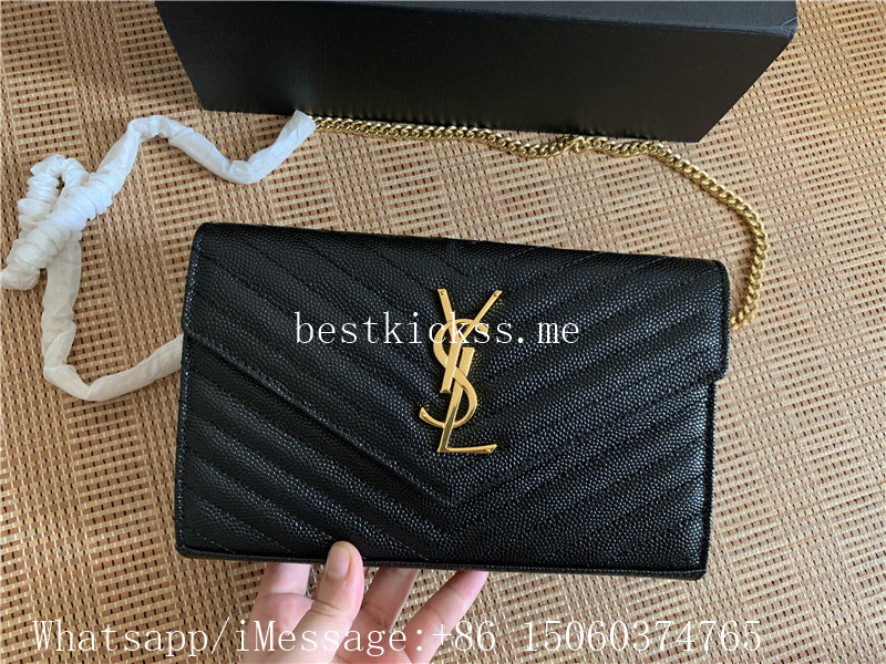 YSL Saint Laurent Cowskin Chain Bag Black Gold