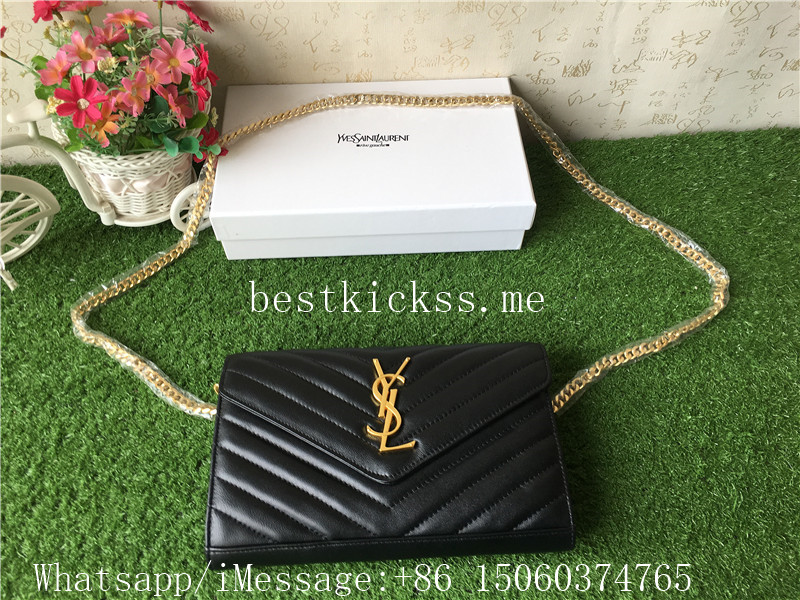 YSL Saint Laurent Lambskin Chain Bag Black Gold