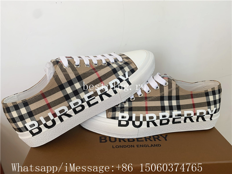 Burberry Larkhall Logo Print Vintage Low Top Canvas Sneakers