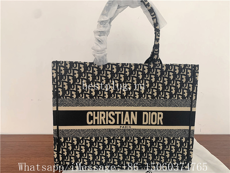 Dior Book Tote Blue Dior Oblique Embroidery Bag 41cm